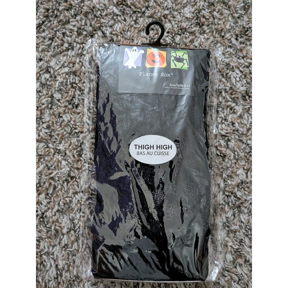 Planet Sox Black Lacey Shimmer Sheer Thigh High Stockings Sz 9-11 New Halloween